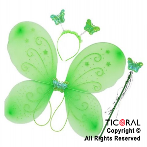 ALAS DE MARIPOSA CON VINCHA Y VARITA VERDE x 1